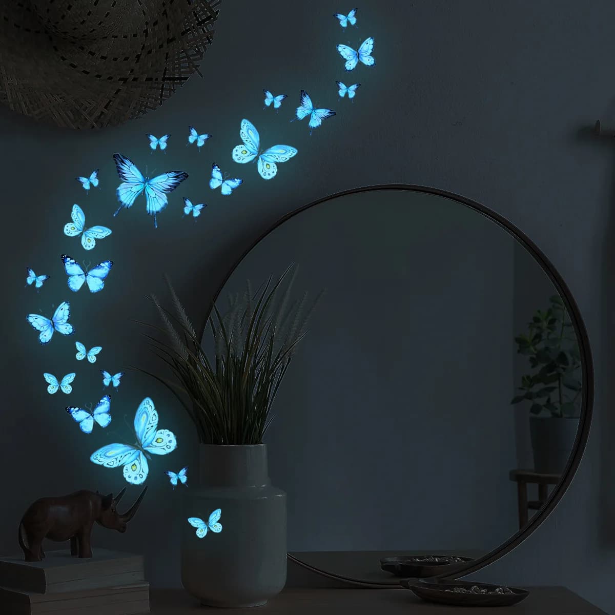 Autocollants lumineux papillon bleu, 23 pièces, autocollants lumineux de nuit, chambre à coucher, sa