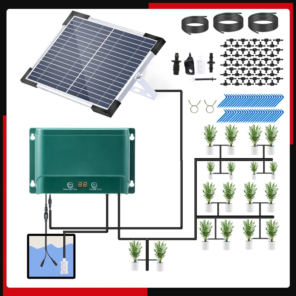 Kit d'Irrigation Goutte à Goutte existent Solaire, 30 Modes d'Arrosage, 7 Modes de Synchronisation,