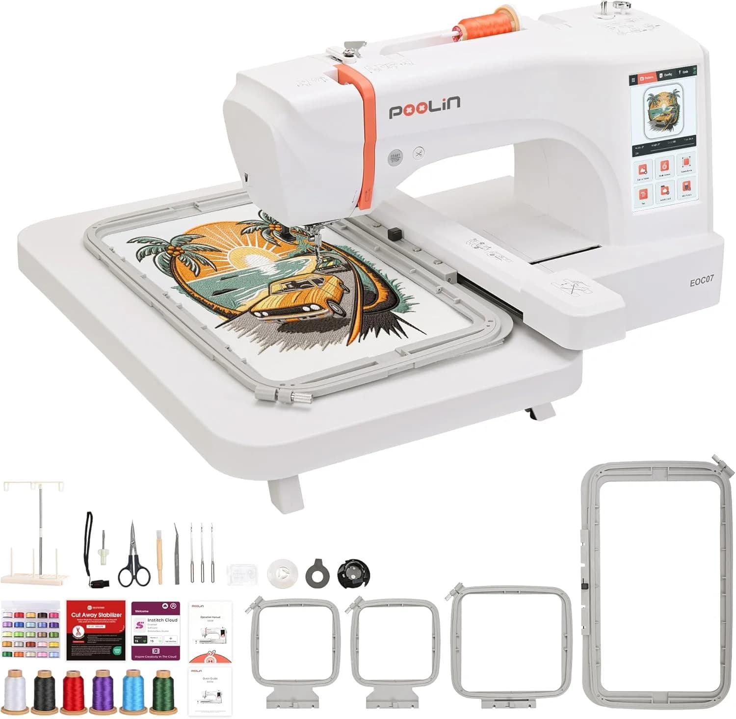 Machine à broder Poolin EOC07, grande surface de broderie de 7,9'' x 15'', écran tactile de 7'' Inst