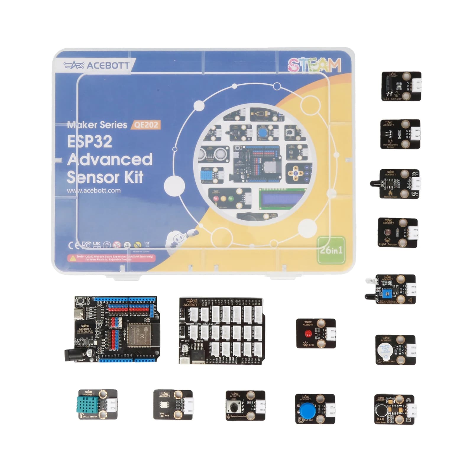 Kit d'apprentissage ACEBOTT ESP32 édition complète avec carte mère ESP32, tutoriels de projets pour