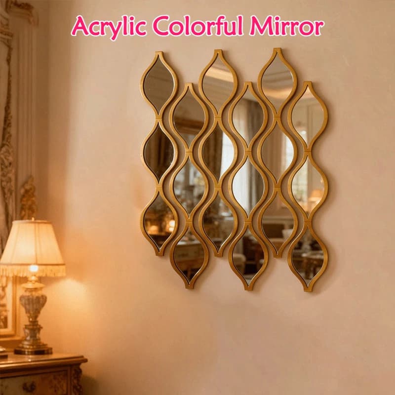 Miroir de salle de bain combiné en forme de larme, 12 pièces | Miroir décoratif artistique doré po