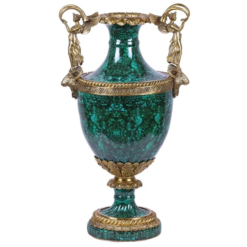 Vase en porcelaine avec poignée de statue de Muse en laiton, Vase Antique décoratif en Jade