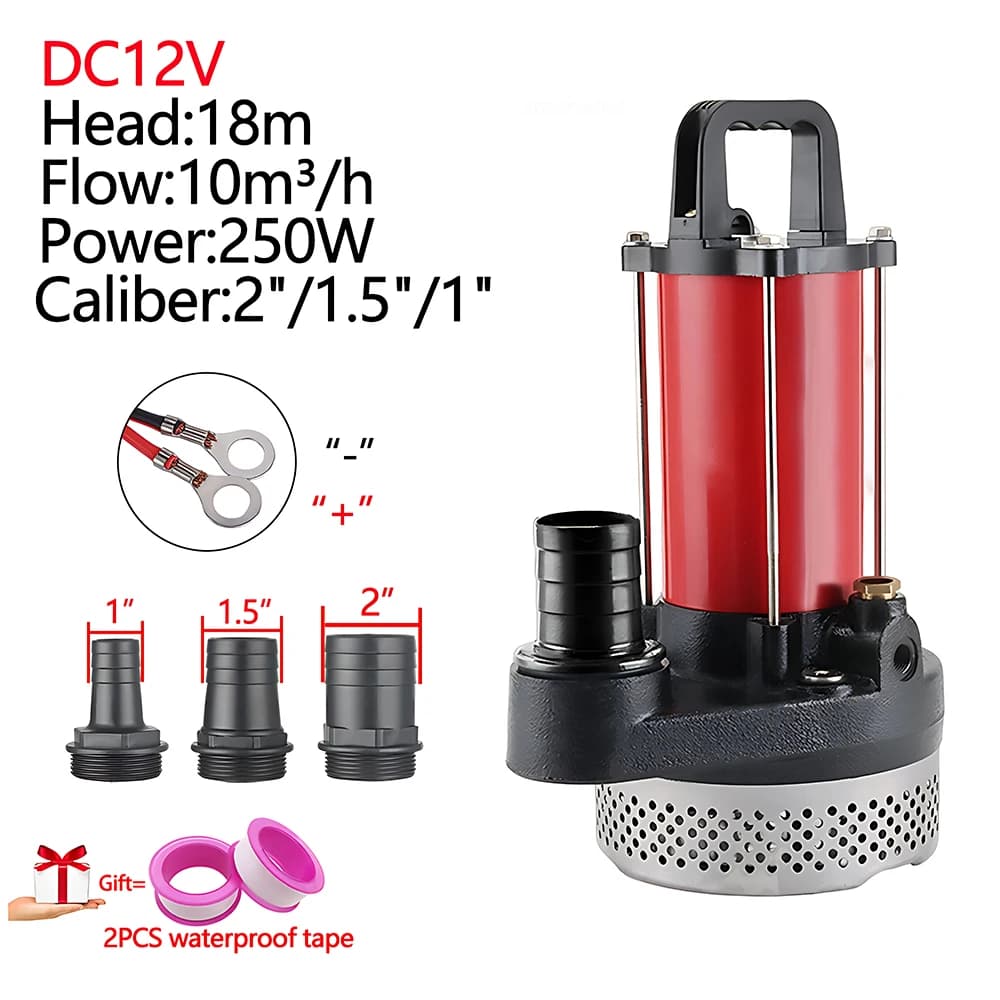 Pompe Submersible solaire alimentée par batterie, débit DC12/24V 250/480W: 10m3/h, diamètre: 1/1, 5/