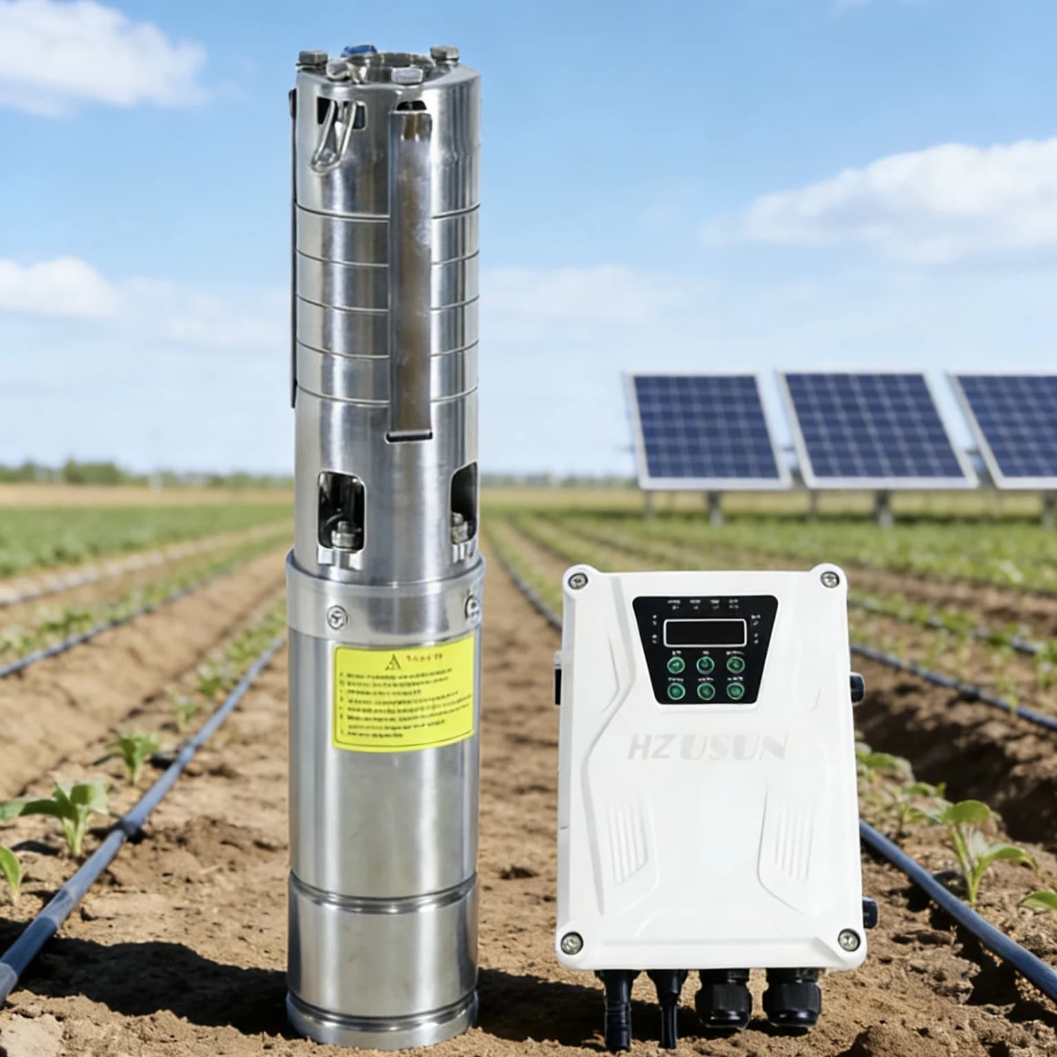 Pompe de transfert d'eau de forage Submersible à cellules solaires, 4 pouces, 1,5 hp, tuyau de 2 pou