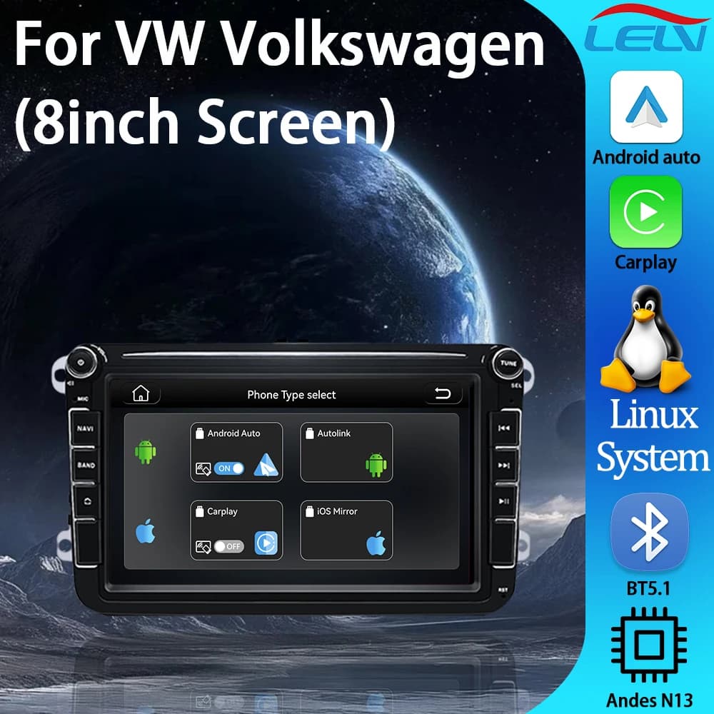 Autoradio LELV 8'' avec système Linux pour VW Volkswagen Skoda Octavia Golf 5 6 Touran Passat B6 Polo Jetta avec GPS NAV écran tactile
