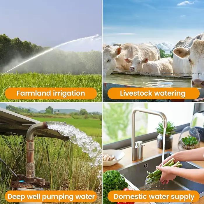 Pompe de puits submersible en acier inoxydable pour irrigation jardin et approvisionnement en eau potable farmhouse village farm fountain solar water circulation system camping projects