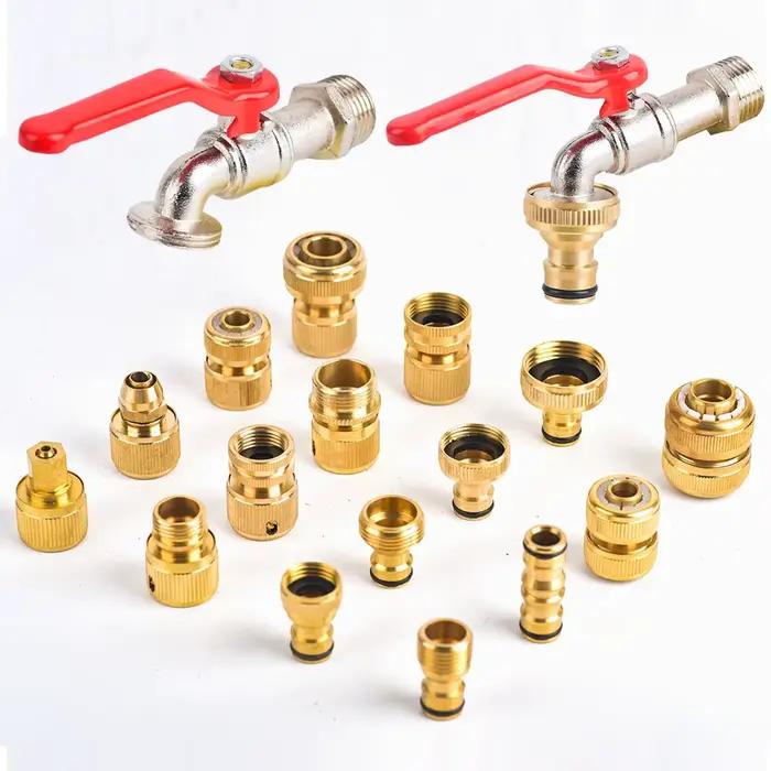 Robinet en laiton à filetage 1/2 3/4 1 avec connecteur rapide pour jardin adaptateur d'arrosage cuivre tuyau kit d'arrosage robuste et élégant pour extérieur