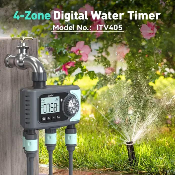 Minuterie d'arrosage programmable JOEKOL pour jardin, pelouse, plantes et piscine, contrôle de 4 zones, interruption différentielle, écran LCD clair