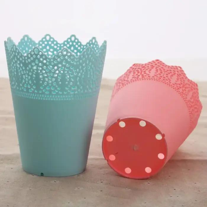 Pots de fleurs en résine plastique 7x11x14cm, succulentes en pot, petite couronne, Vase en dentelle