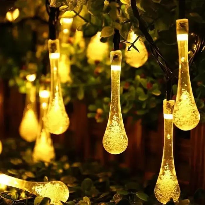 5-12m gouttelettes d'eau chaîne solaire lumières étanche décoration extérieure guirlande Fariy lumières noël fête de mariage jardin