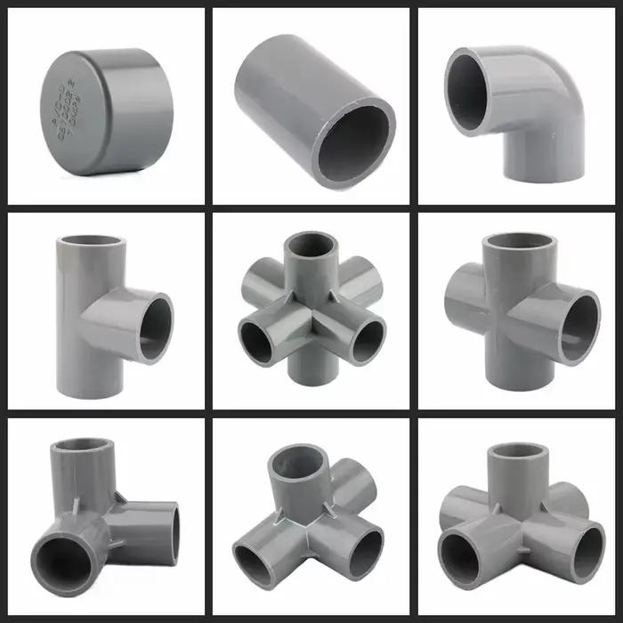 Connecteur de tuyau en PVC gris, coude droit, Joints croisés en T, adaptateur de tuyau d'eau, 3 4 5