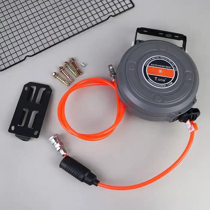 Enrouleur de tuyau d'air rétractable automatique compact, installation facile pour lavage de voiture