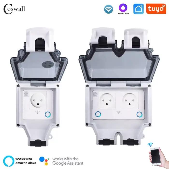 Coswall Tuya Wifi IP66 étanche israël prise minuterie interrupteur Programmable travail avec Alexa Google Home Yandex Alice