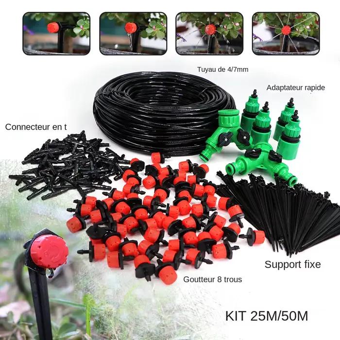Système d'arrosage automatique pour jardin 25m ou 50m avec kit d'égouttement pour légumes fleurs buse réglable en plastique bleu violetOptionsResolver