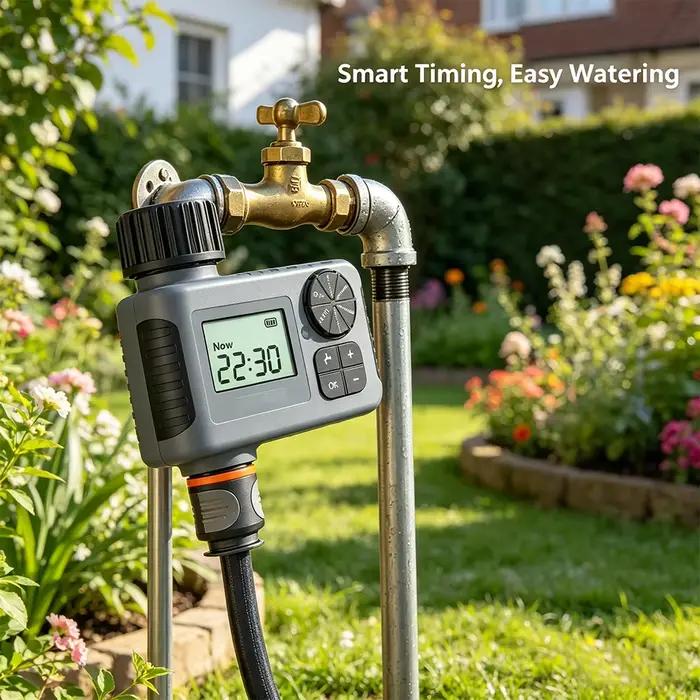 Programmateur d'arrosage automatique intelligent avec grand écran et retard de pluie pour jardinage domestique en gris clair ou blanc