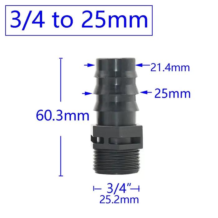 Filetage mâle femelle 1/2 3/4 à 1/2 3/4 1 pouce, connecteur barbelé pour tuyau d'arrosage 16mm 20mm
