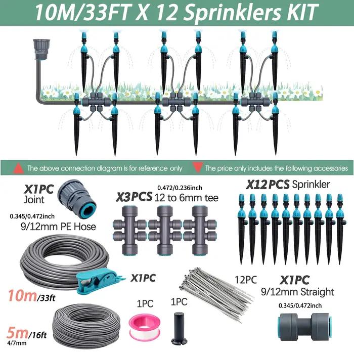Tuyau PE 12 mm 3/8'' pour système d'irrigation de jardin 360° ° Arroseur micro-pulvérisateur 2-en-1 réglable à