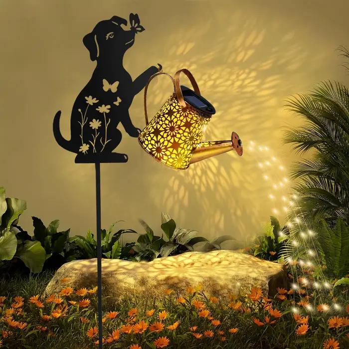 1 arrosoir solaire extérieur avec Silhouette de chat/chien, décoration de jardin solaire suspendue p