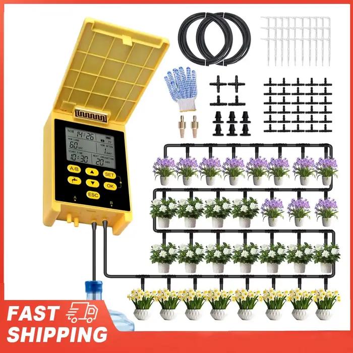 Système d'arrosage automatique double pompe pour jardin avec détection de pluie et écran LCD pour plantes en pot occasions spéciales