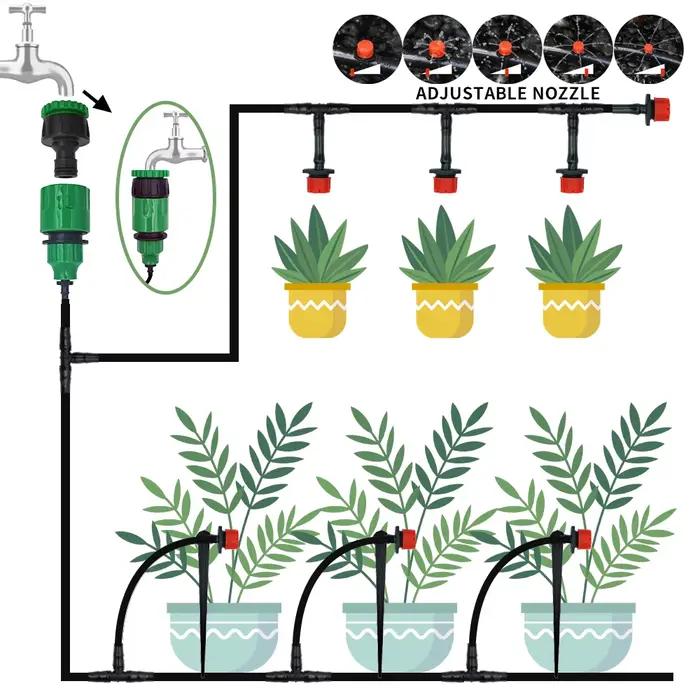Micro système d'irrigation goutte-à-goutte portable, 20m, arrosage automatique avec goutteurs réglab