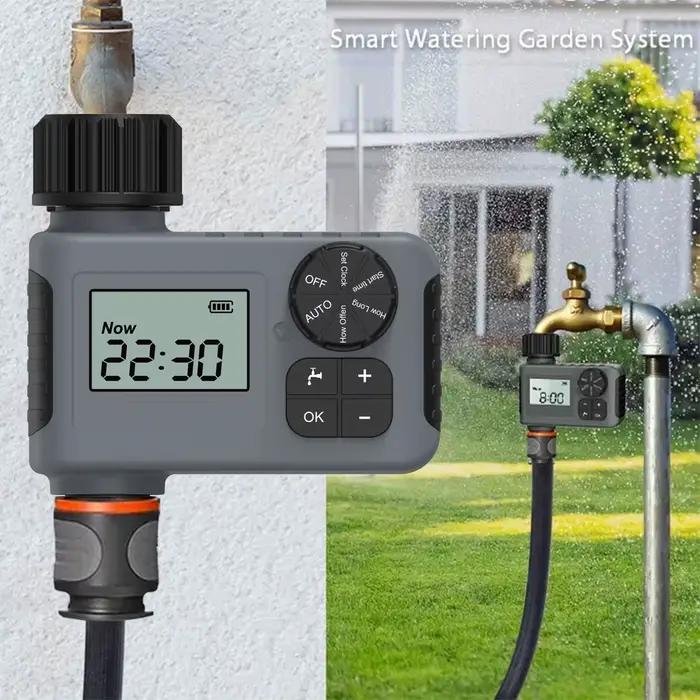 Programmateur d'arrosage automatique intelligent avec grand écran et retard de pluie pour jardinage domestique en gris clair ou blanc