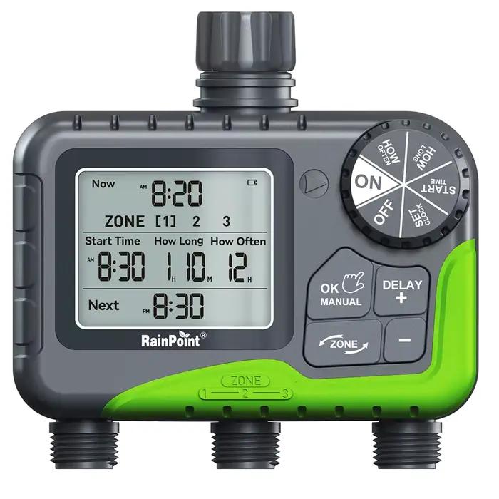 RainPoint – minuterie d'irrigation automatique Programmable à 3 zones, retard de pluie, Mode automat