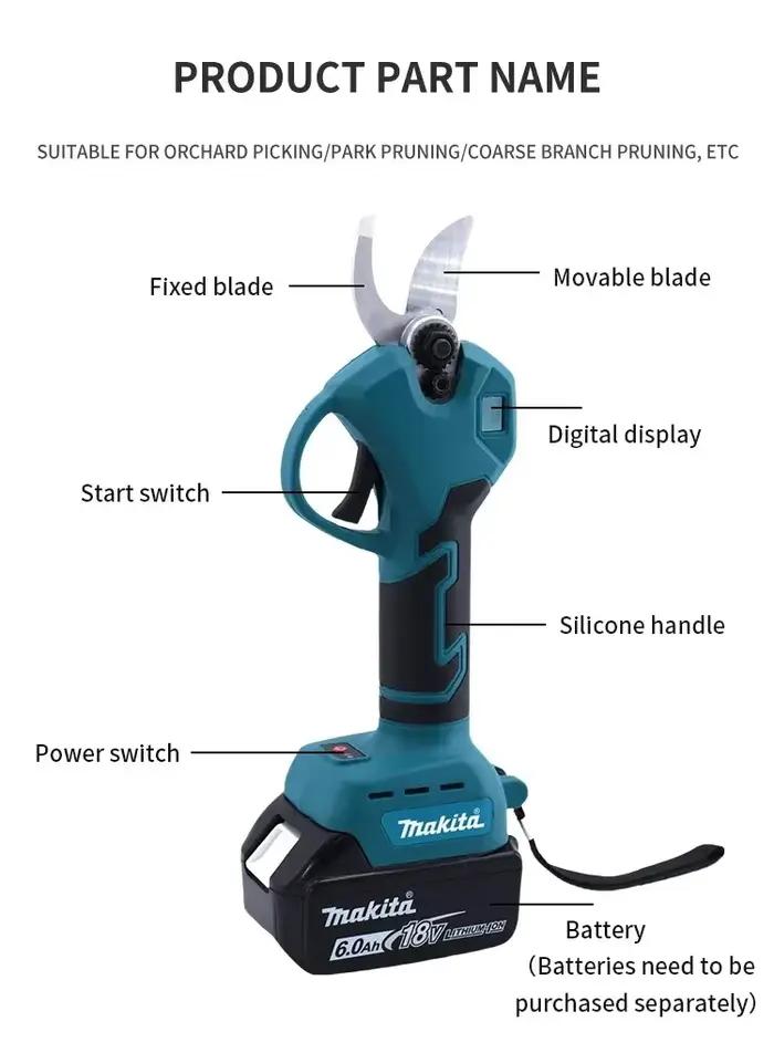 Sécateur électrique sans fil Makita, outil de jardinage, coupe-branches, ciseaux de jardin électriqu
