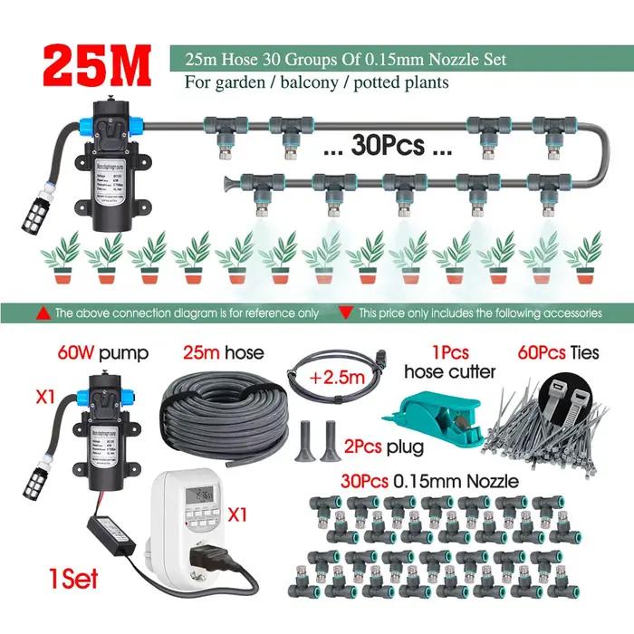 Kit d'arrosage multifonction en plastique pour jardin, serre et patio, avec pompe auto-amorçante et minuterie de 16 programmes pour une brumisation précise et une humidification constante