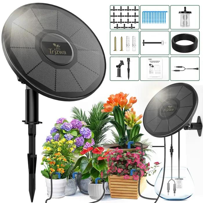 Système d'irrigation solaire goutte-à-goutte pour plantes en pot avec 6 modes de minuterie auto-alimenté par énergie solaire pour balcons, terrasses, jardins et serres