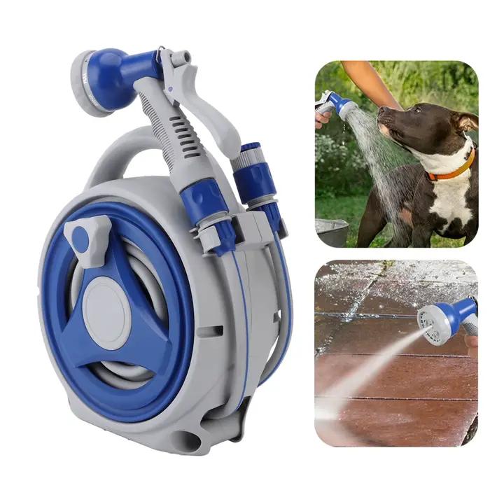 Enrouleur de tuyau d'arrosage en plastique ABS et PVC résistant au soleil avec buse de tuyau d'eau de 15m pour arrosage de jardin multifonctionnel