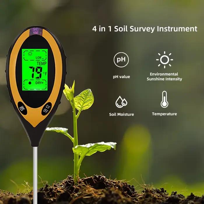 Testeur de sol 4 en 1 pour pH, humidité, température et lumière solaire pour jardiniers et paysagistes