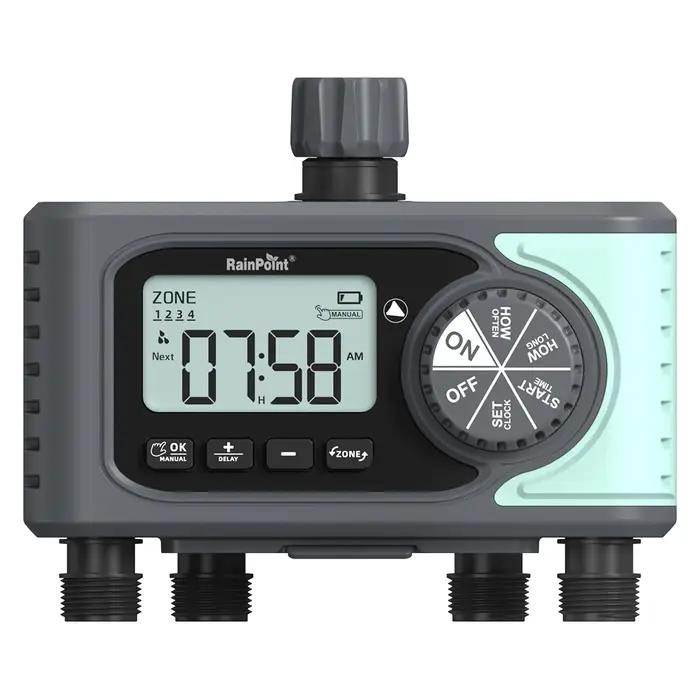 Minuterie d'arrosage programmable JOEKOL pour jardin, pelouse, plantes et piscine, contrôle de 4 zones, interruption différentielle, écran LCD clair