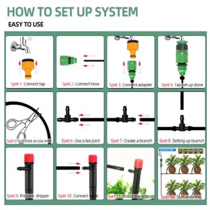 Kit d'irrigation goutte à goutte automatique pour jardin système d'arrosage en plastique blanc pour bonsaï plante en pot fleur légume serre installation facile entretien simple