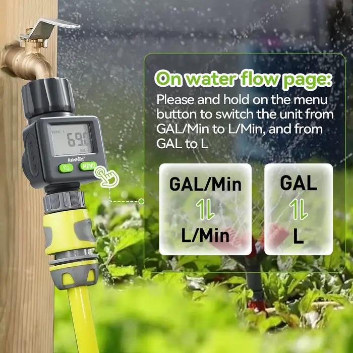 Débitmètre d'eau JOEKOL pour mesurer la consommation d'eau en gallons/litres et débit pour arrosage de jardin et remplissage de réservoir de camping-car occasions spéciales