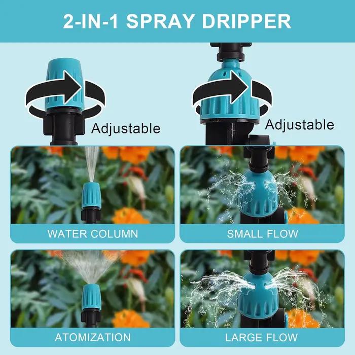 Tuyau PE 12 mm 3/8'' pour système d'irrigation de jardin 360° ° Arroseur micro-pulvérisateur 2-en-1 réglable à