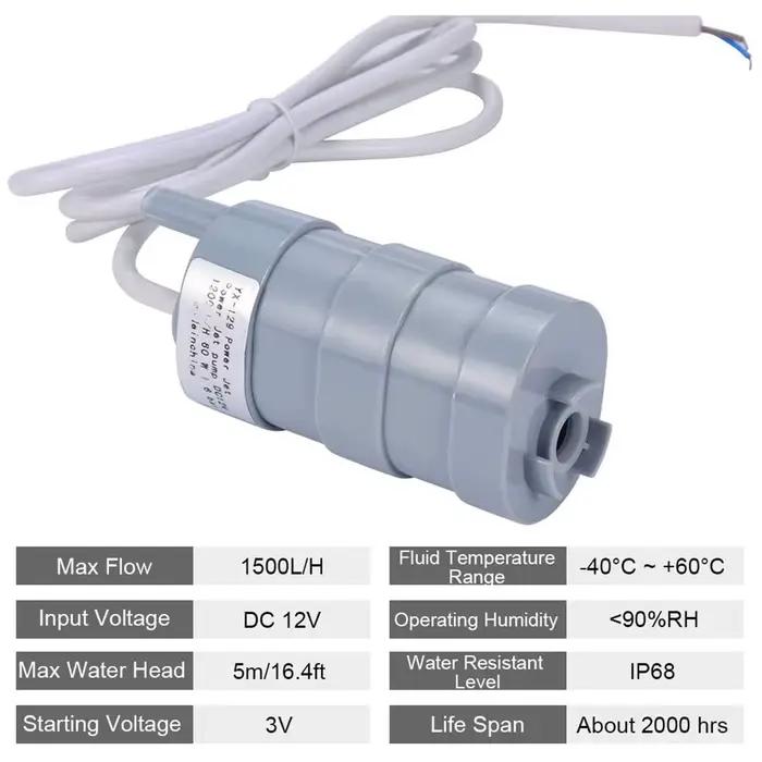 Pompe à eau Submersible DC 12V pour camping-car et jardins, Haute Débit 1500L/H, Utilisation Silencieuse, Longue Durée de Vie, Applications Industrielles