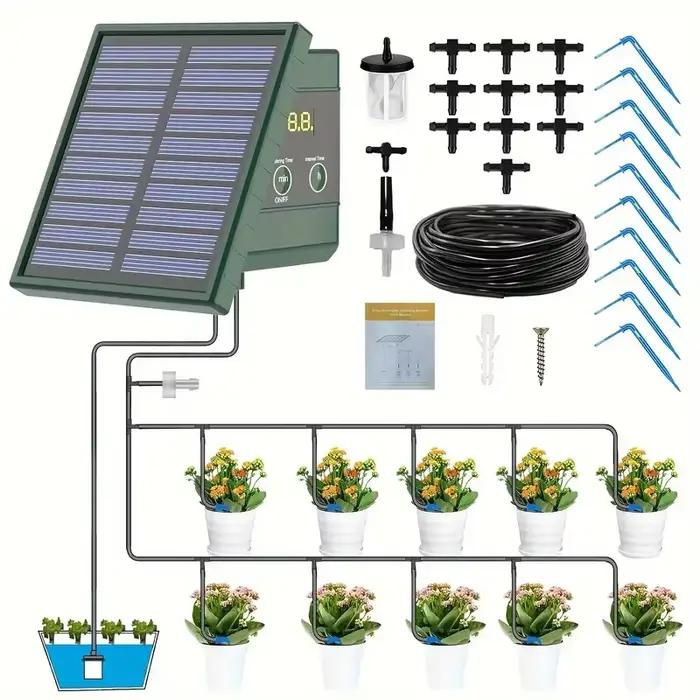 Système d'irrigation goutte-à-goutte automatique solaire DIY pour jardin, balcon et usage extérieur