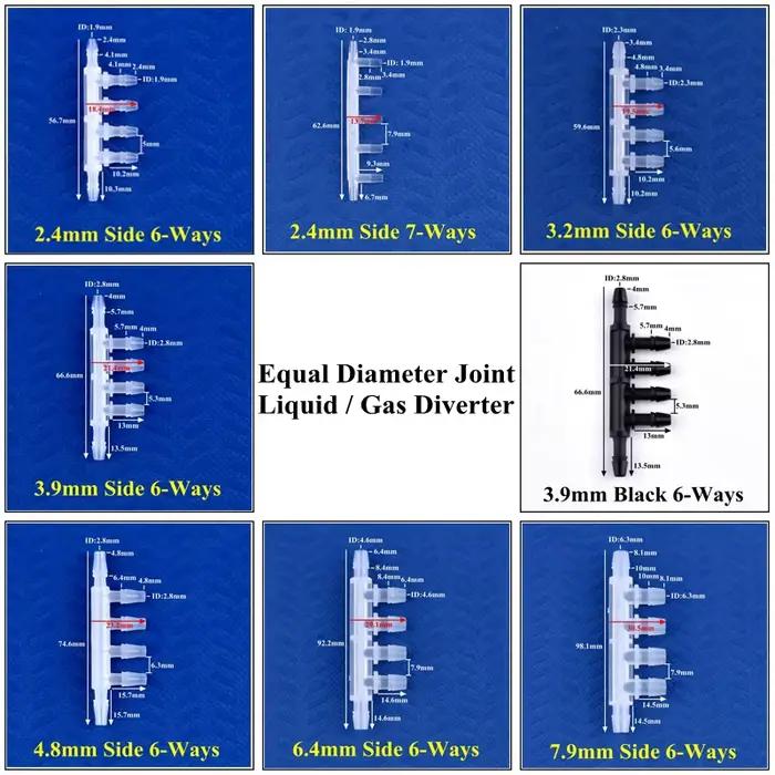 Connecteur de tuyau à 6 voies, diamètre égal, 5 ~ 200 pièces, 2.4 ~ 7.9mm, inverseur de gaz liquide,