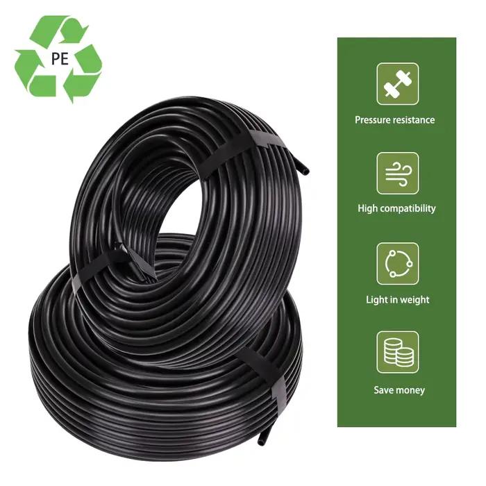 Tuyau d'arrosage de jardin 3/8" 1/4" résistant à la pression 10/20/30/50M OD-6mm 8mm 12mm Noir PE 4/6mm 5/8mm 9/12mm