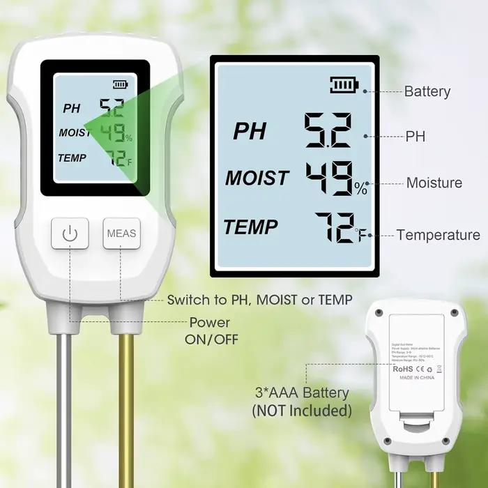 Compteur de sol numérique LCD 3 en 1, testeur de PH/humidité/température avec rétro-éclairage pour p