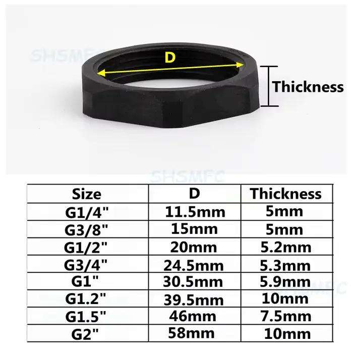 Filetage femelle G1/4 "~ G2", écrou de fixation hexagonal en plastique noir en Nylon, Micro-Irrigati