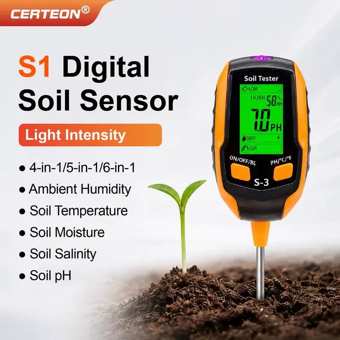 Testeur de Sol 4 en 1 5 en 1 6 en 1 pH Humidité Température Lumière Compteur Numérique Outil Jardinage Haute Précision