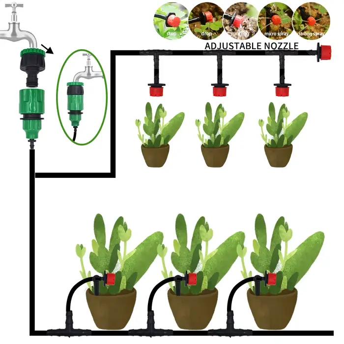 Kit d'arrosage automatique de 20 m avec goutteurs réglables pour jardin