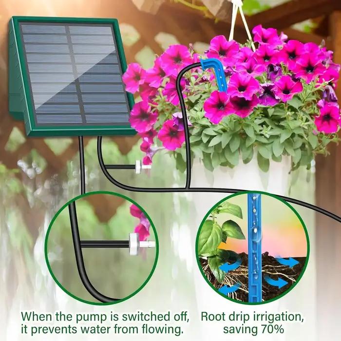 Kit d'arrosage goutte-à-goutte solaire automatique robuste pour jardin, balcon et bricolage occasionnel usage intérieur et extérieur