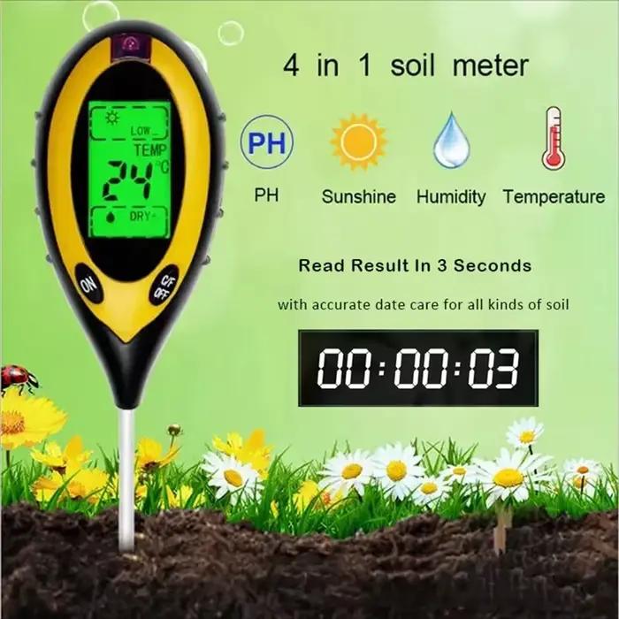 Nouveau pH-mètre de sol 3 en 1/4 en 1, testeur d'humidité et d'acidité de la lumière, testeur d'humi