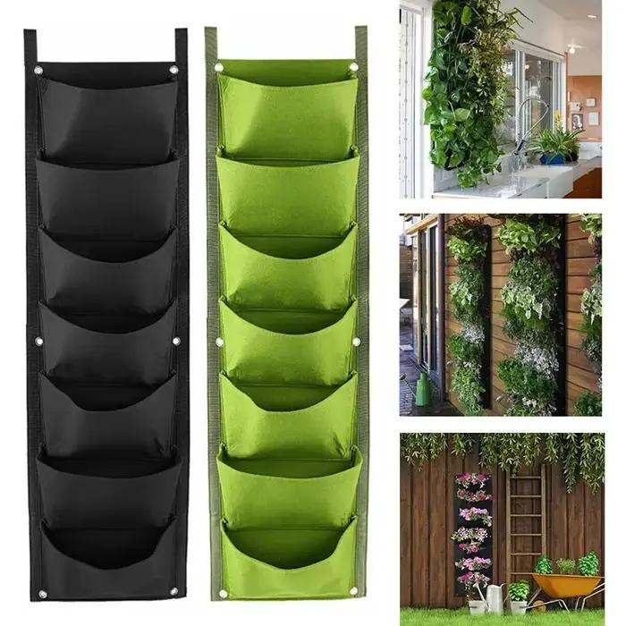 Sac de plantation verticale moderne à 7 poches en fibre végétale pour fleurs et plantes vertes usage extérieur balcon patio jardin mur ocassions spéciales
