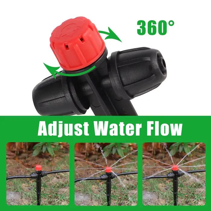 Arroseur goutte-à-goutte à pointes en plastique robuste pour jardinage, agriculture et refroidissement industriel, avec connexion verrouillée 1/4 pouce, débit 0~90 L/H, rayon de pulvérisation 0,2~1,5 m, disponible en blanc, rouge, jaune et bourgogne