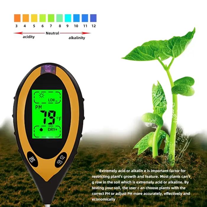 Testeur de sol 4 en 1 pour pH, humidité, température et lumière solaire pour jardiniers et paysagistes