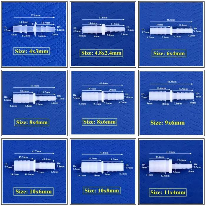 5 ~ 200 pièces 4 ~ 12mm à 2.4 ~ 9mm PE plastique pagode réduisant connecteur Direct Aquarium réservo