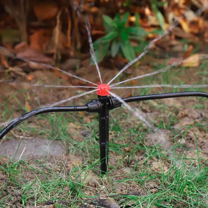 Arroseur goutte-à-goutte à pointes en plastique robuste pour jardinage, agriculture et refroidissement industriel, avec connexion verrouillée 1/4 pouce, débit 0~90 L/H, rayon de pulvérisation 0,2~1,5 m, disponible en blanc, rouge, jaune et bourgogne